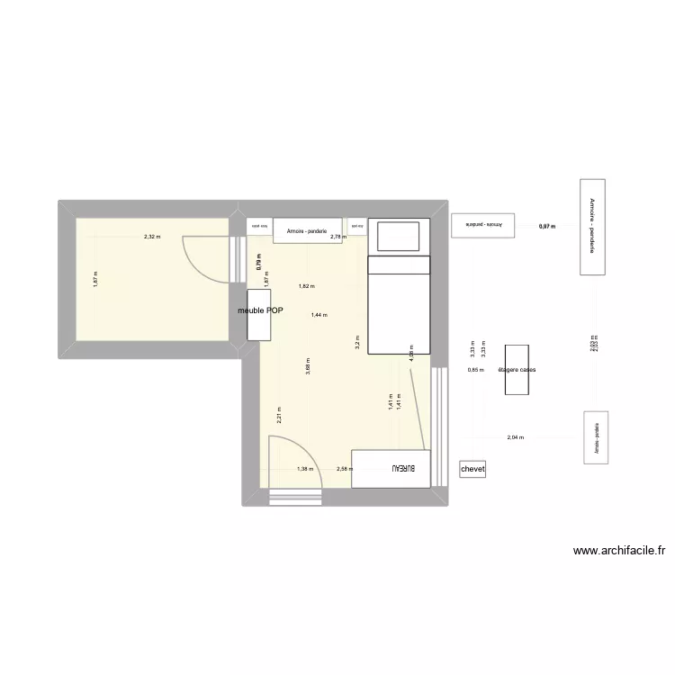 Chambre ANNA 3. Plan de 2  et 15 m²