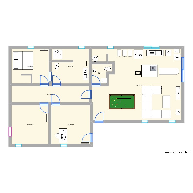 Wilfrid pinton billard. Plan de 8 pièces et 127 m2