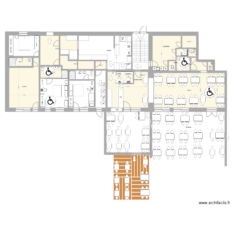 REZ DE CHAUSSEE 2. Plan de 13 pièces et 169 m2