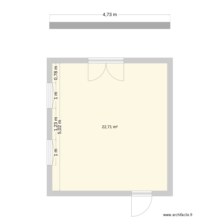 test1. Plan de 1 pièce et 23 m2