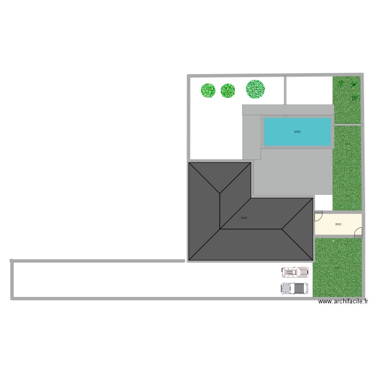 travaux piscine. Plan de 3 pièces et 136 m2