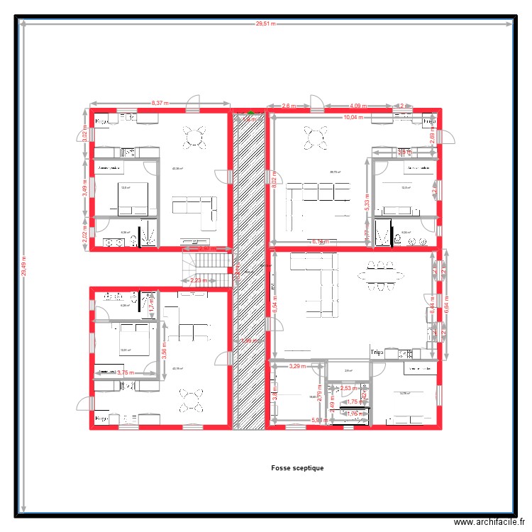 Mars - Etage - Avec cotes. Plan de 16 pièces et 1145 m2