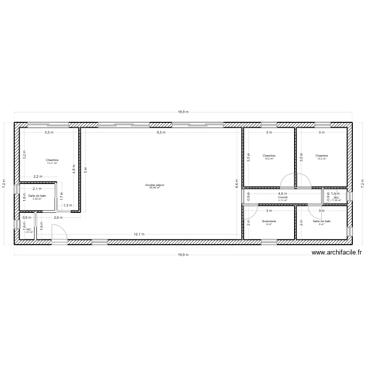 Projet. Plan de 10 pièces et 123 m²
