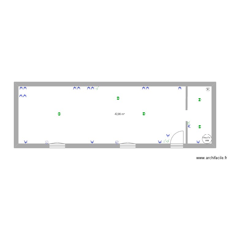 Veze. Plan de 1 pièce et 43 m2