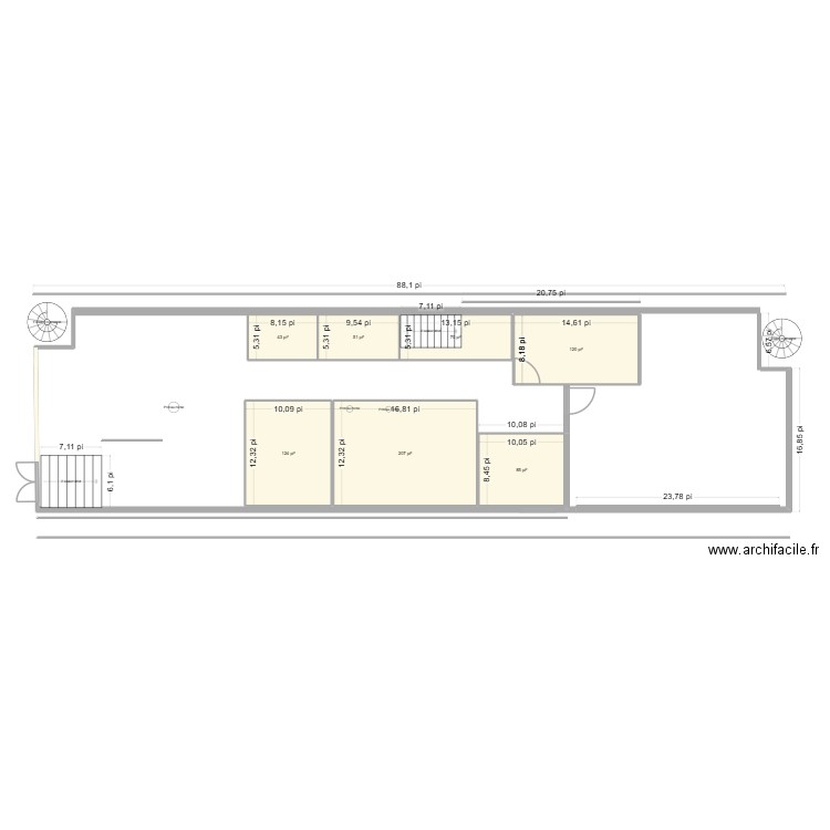 plan 2. Plan de 7 pièces et 65 m2