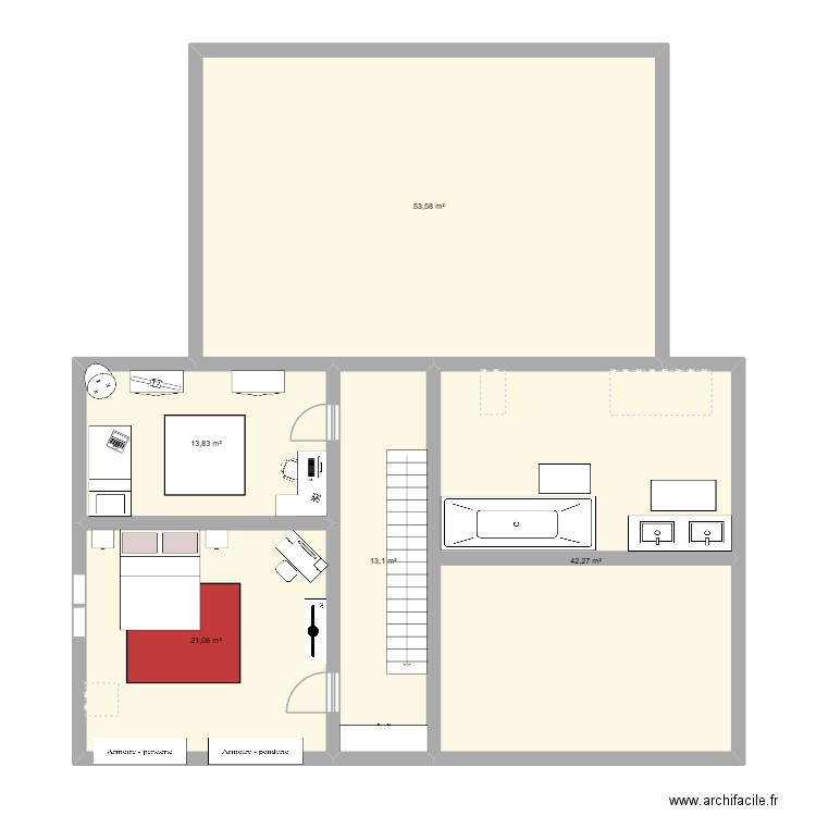 chambre. Plan de 5 pièces et 144 m2