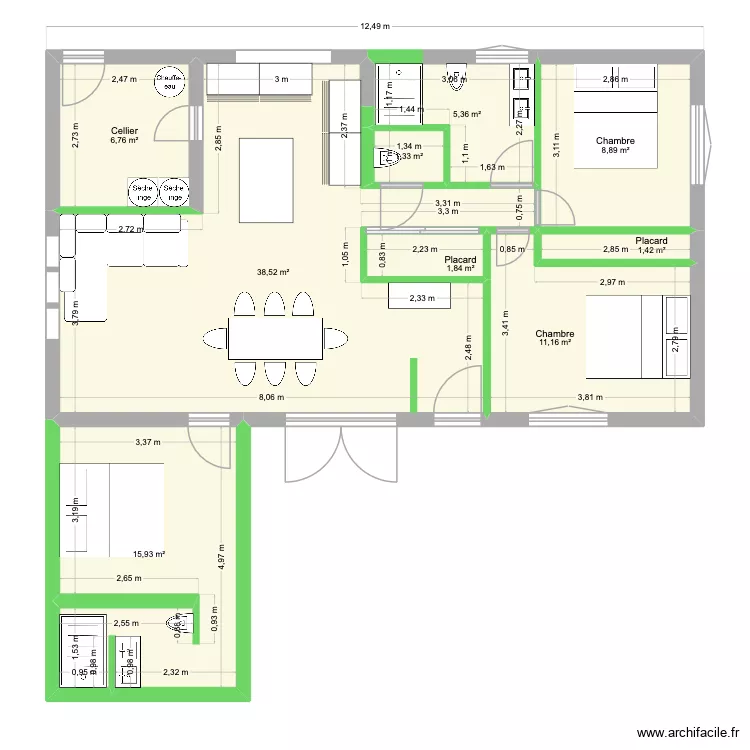 LUBIE 3. Plan de 9 pièces et 91 m²