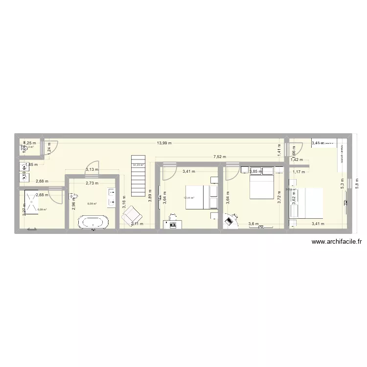 Blaregnies etage. Plan de 6  et 93 m²