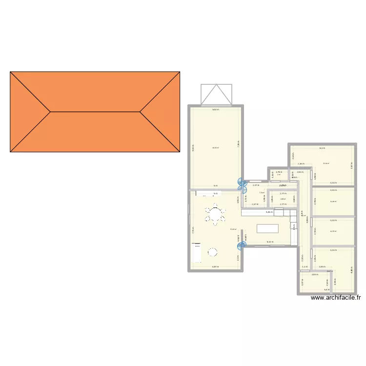plan maison U 1. Plan de 10  et 188 m²