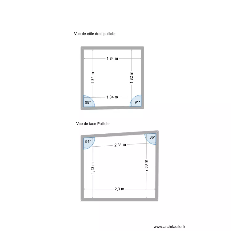 Paillote. Plan de 2  et 8 m²