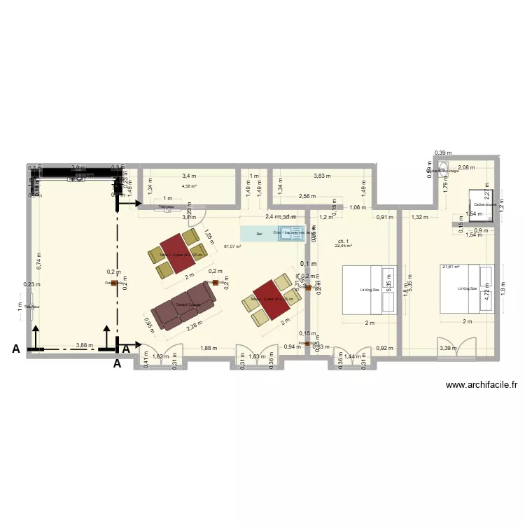 chambre d'h&ocirc;tes apr&egrave;s renov.. Plan de 4  et 110 m²