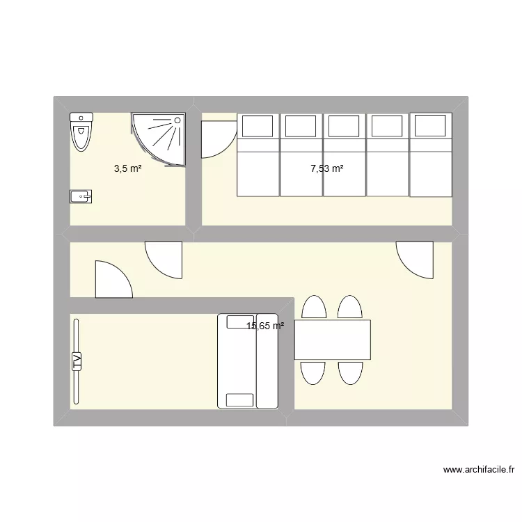 bunker2. Plan de 3 pièces et 27 m²