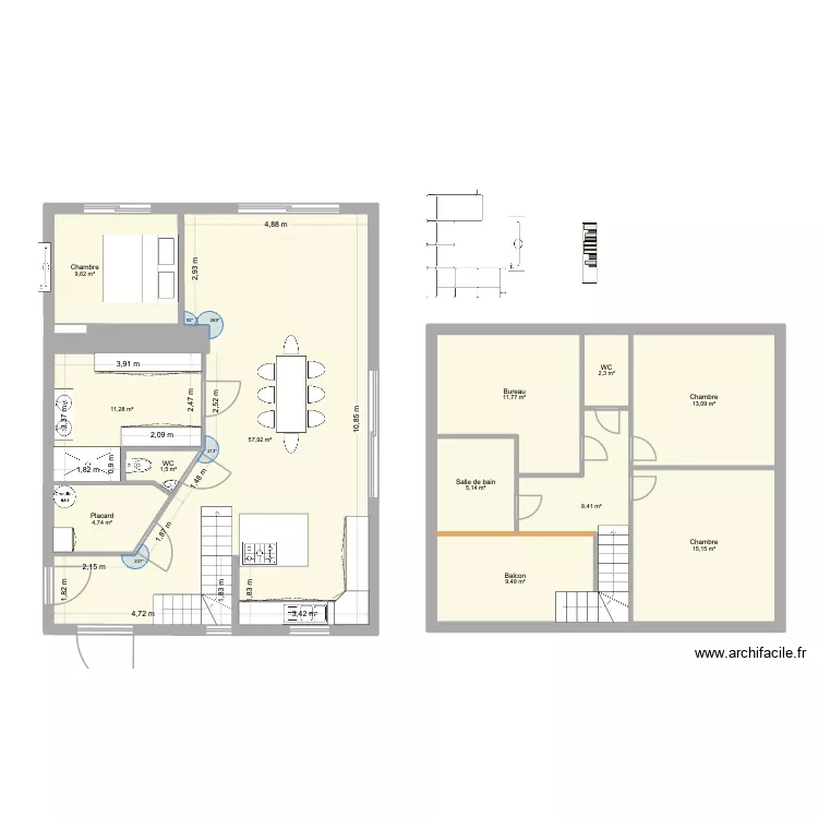 Projet Maison Final. Plan de 13  et 152 m²