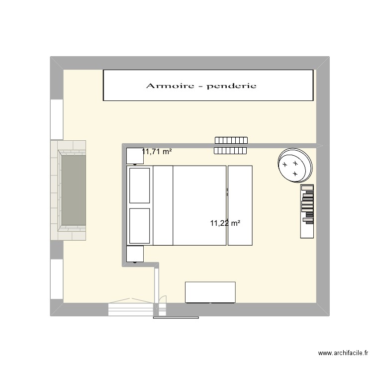 Chambre campagne. Plan de 2 pièces et 23 m2