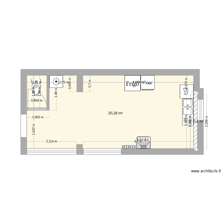 plan cuisine apres. Plan de 3 pièces et 22 m2