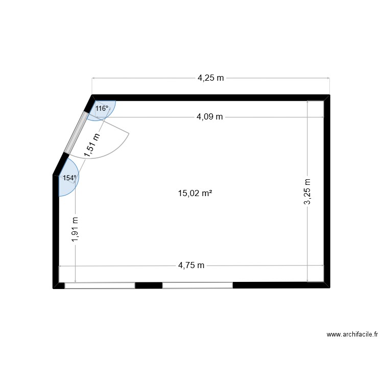 PROJET 2026-01. Plan de 1 pièce et 15 m2