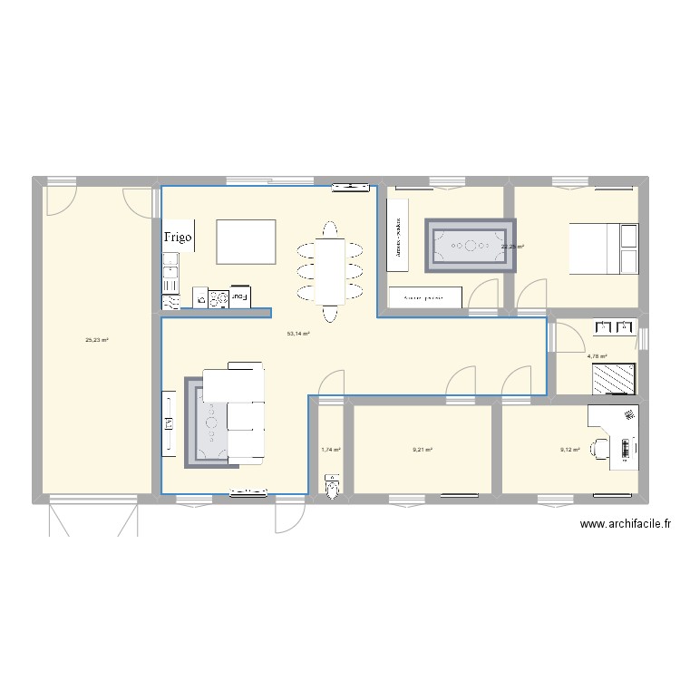 plan avec plusieurs mesure x2. Plan de 7 pièces et 125 m2