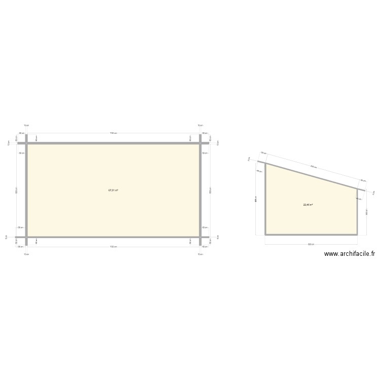 dock betikure. Plan de 2 pièces et 90 m2