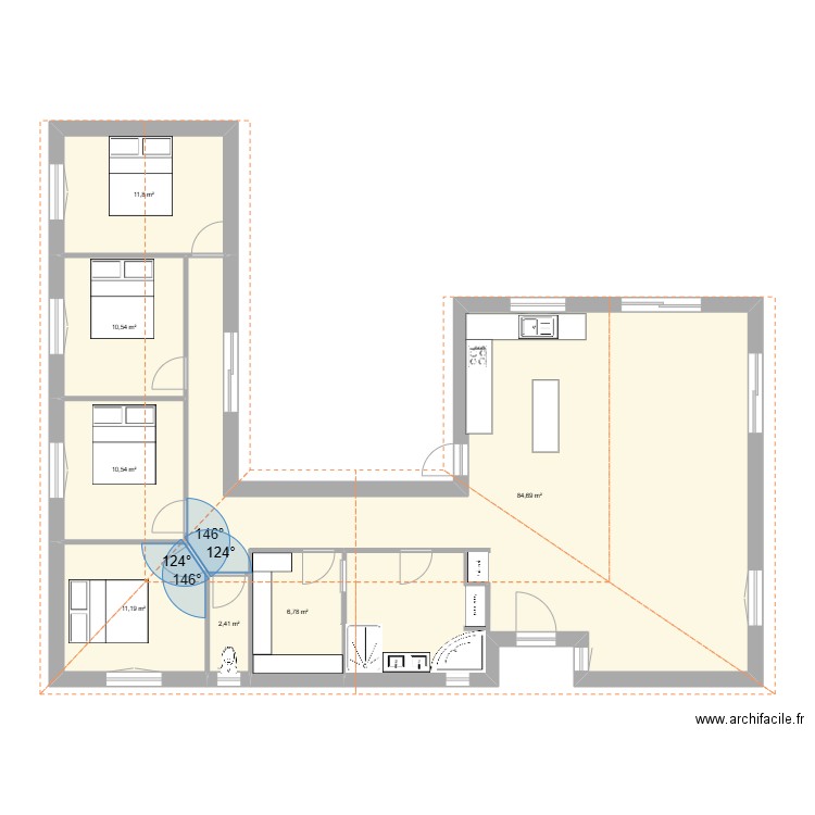 Langoutte. Plan de 7 pièces et 138 m2