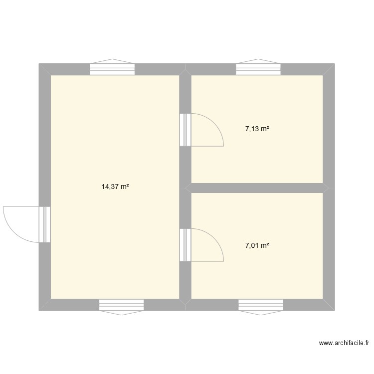 I2Etage1Droite. Plan de 3 pièces et 29 m2