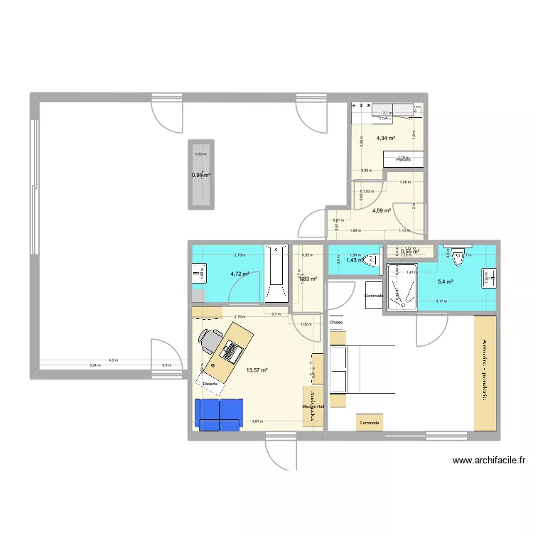 Appartement corrections. Plan de 9 pièces et 37 m²