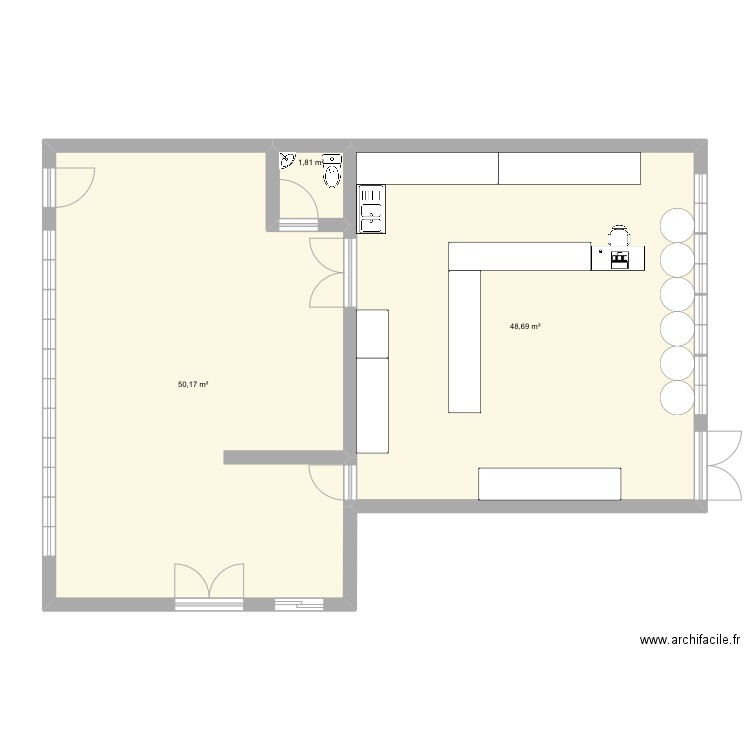 Boucherie. Plan de 3 pièces et 101 m2