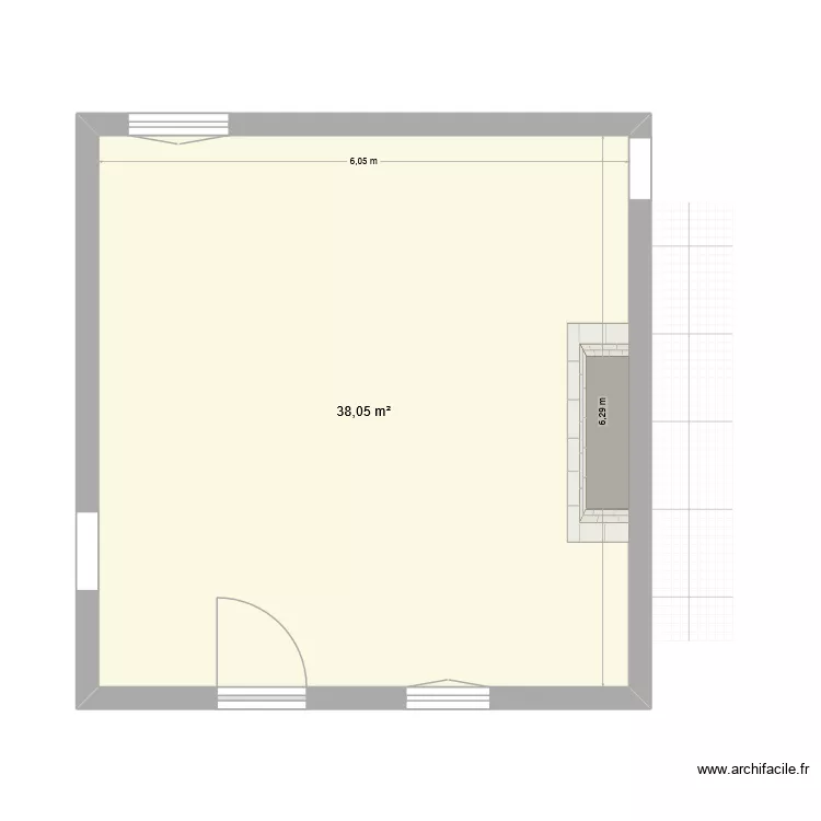 Salon. Plan de 1  et 38 m²