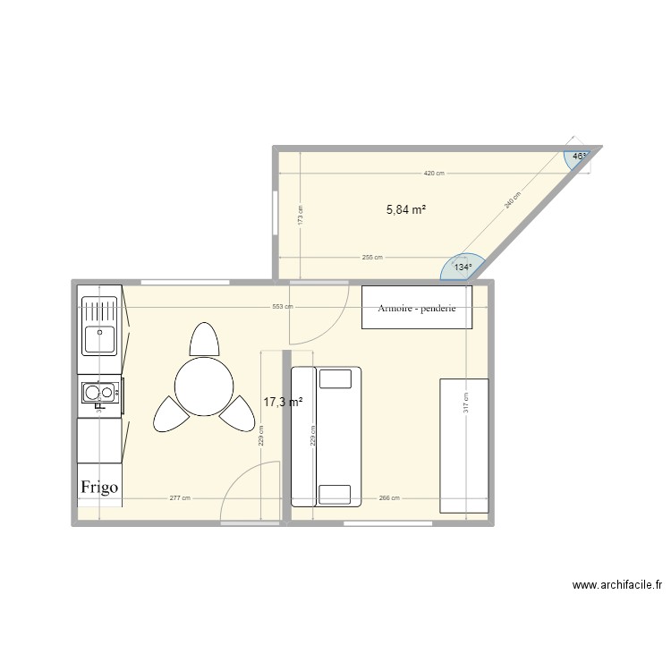 studio st brevin v2. Plan de 2 pièces et 23 m2