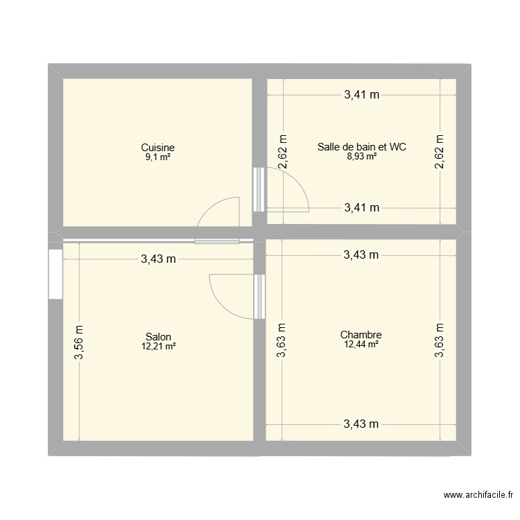 jhihjvh. Plan de 4 pièces et 43 m2