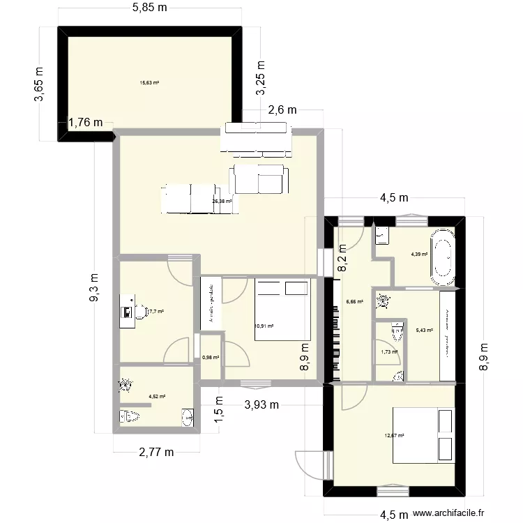 td cas clinique. Plan de 11  et 97 m²