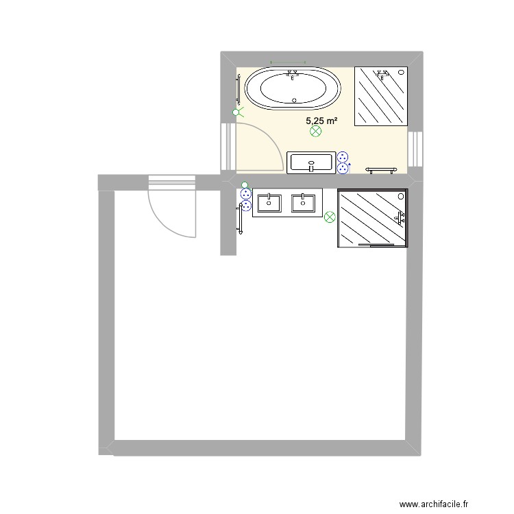 Salle de bain Martin Teillard. Plan de 1 pièce et 5 m2