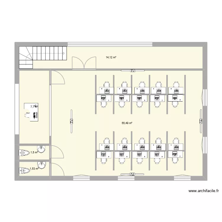 Etage du PA. Plan de 5  et 80 m²