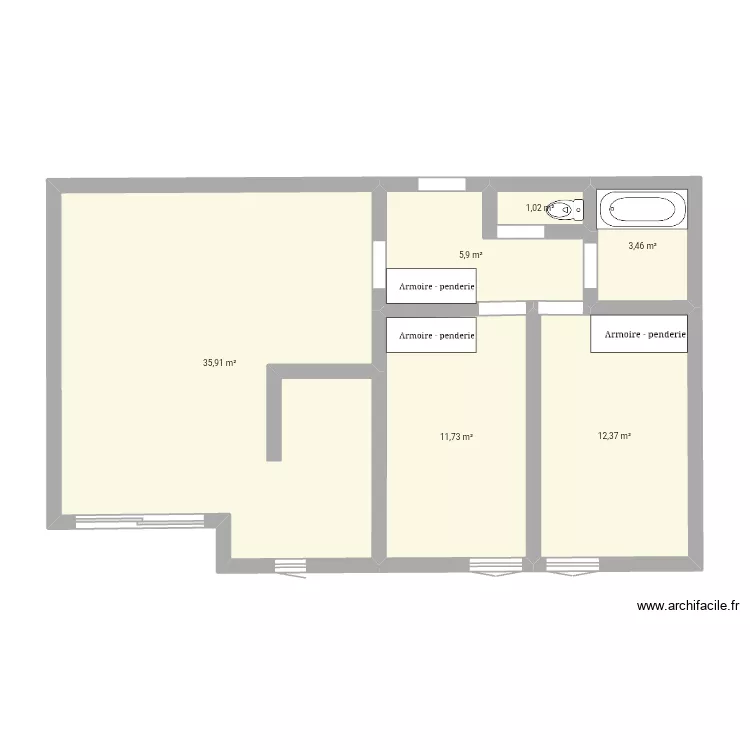 BSJ8. Plan de 6 pièces et 70 m²
