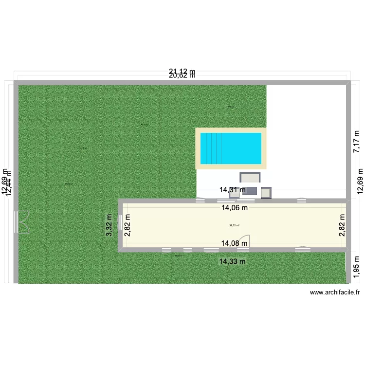 Jardin. Plan de 1  et 40 m²