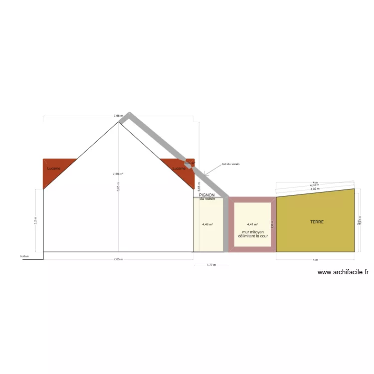 PIGNON avant travaux. Plan de 4  et 16 m²