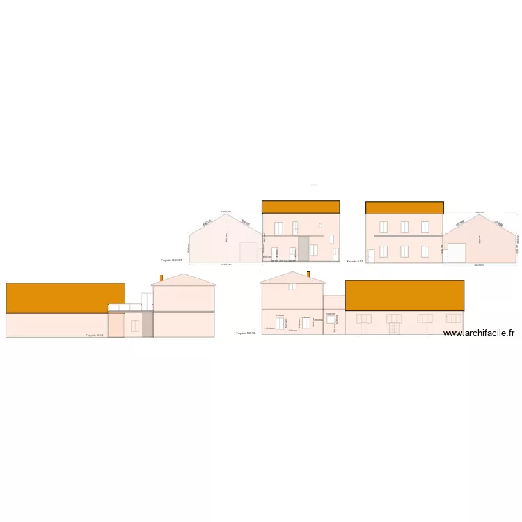 Plan de facade et toiture CLOIX. Plan de 