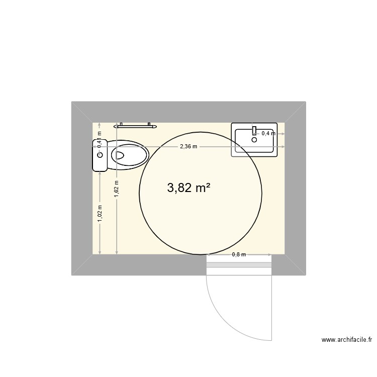 Sanitaire REYHANI. Plan de 1 pièce et 4 m2