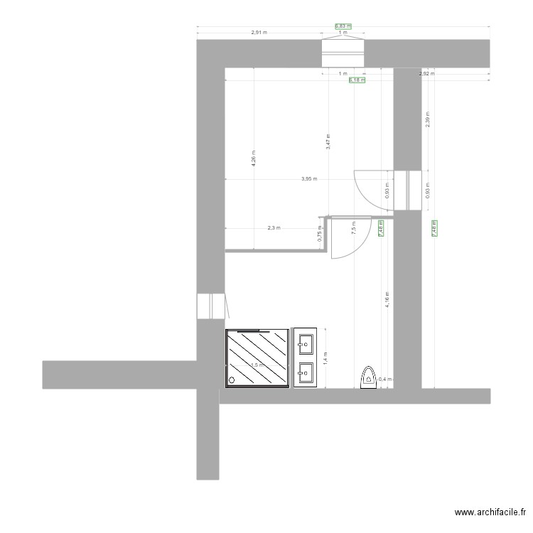 Détail Salle d'eau / Ch 1. Plan de 0 pièce et 0 m2