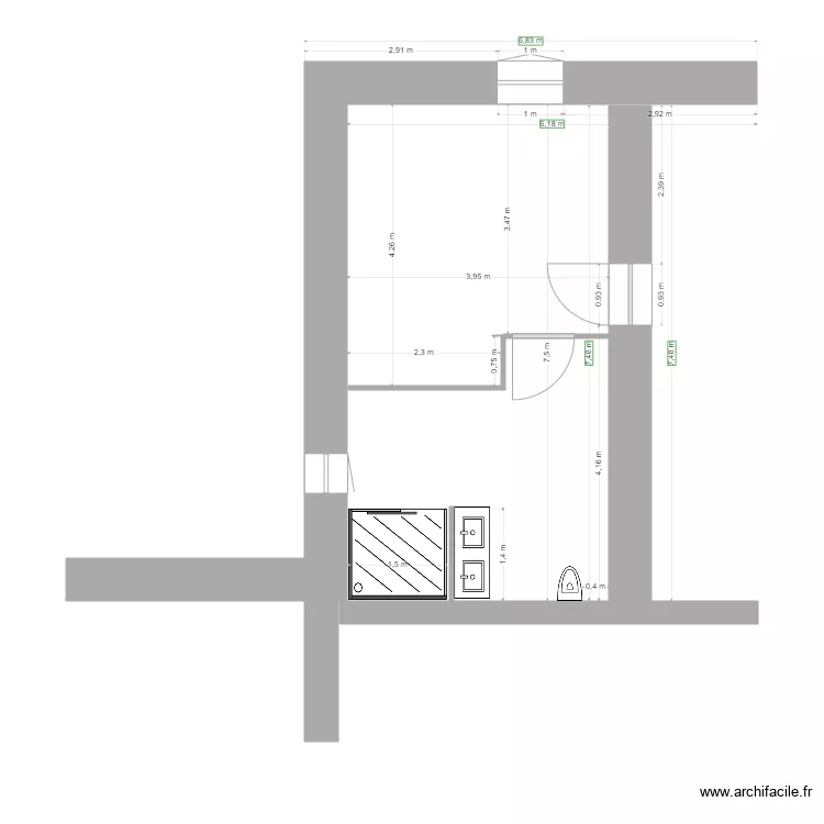 D&eacute;tail Salle d'eau / Ch 1. Plan de 