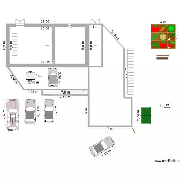 Maison_A_B_C_rdc_00. Plan de 3  et 89 m²