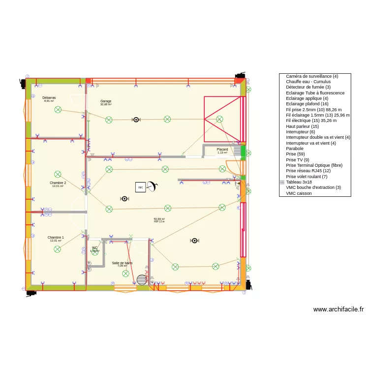 Projet 1 - Elec. Plan de 8 Pièces et 126 m² Projet 1 - Elec. Plan de 8 Pièces et 126 m²