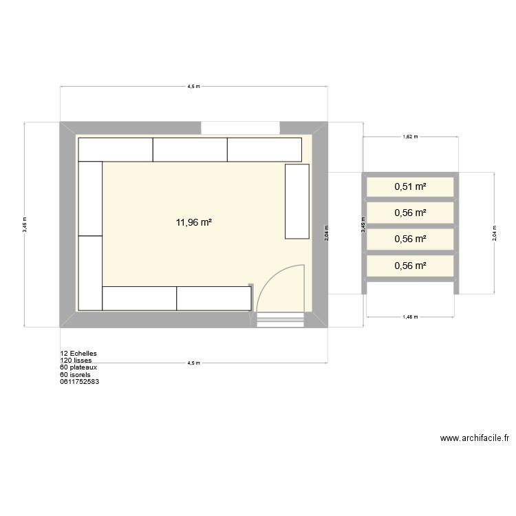 rayonnage. Plan de 5 pièces et 14 m2
