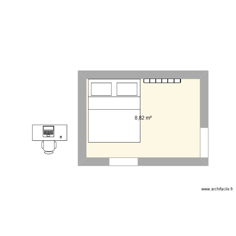 chambre ami. Plan de 1 pièce et 9 m2
