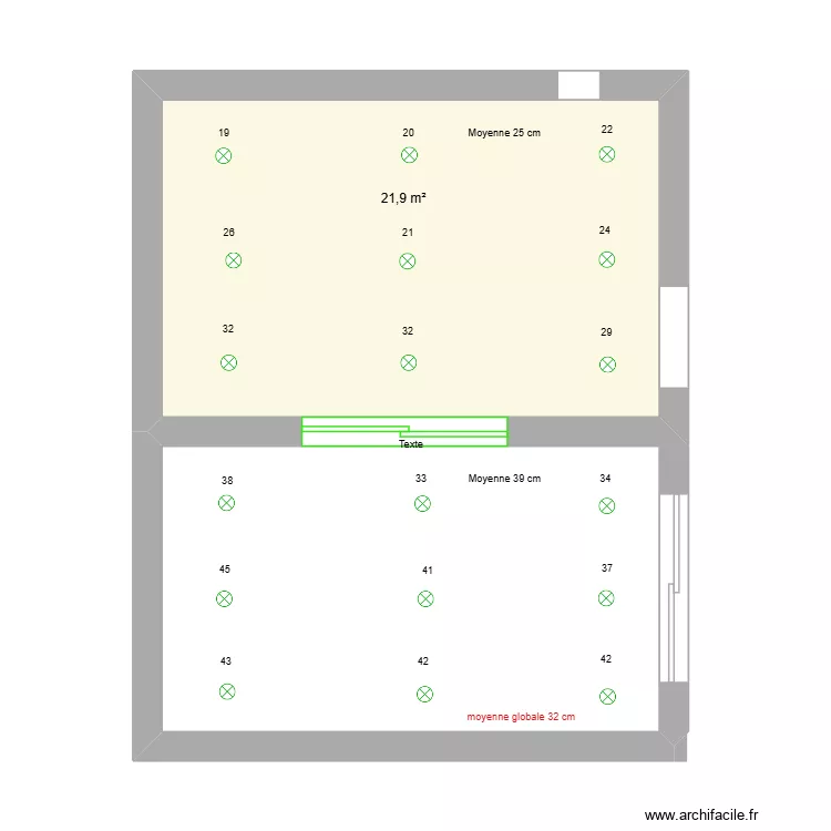 salon. Plan de 1  et 22 m²