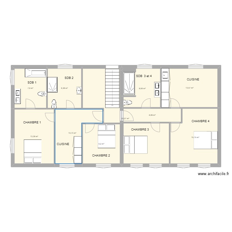 ETAGE CLAIRE HENRI. Plan de 10 pièces et 114 m2