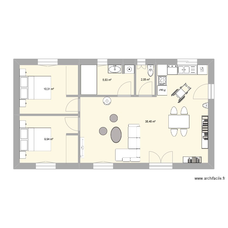 Mélanie 4. Plan de 5 pièces et 65 m2
