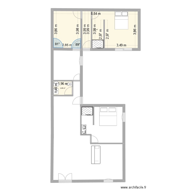 parentis3. Plan de 2 pièces et 36 m2