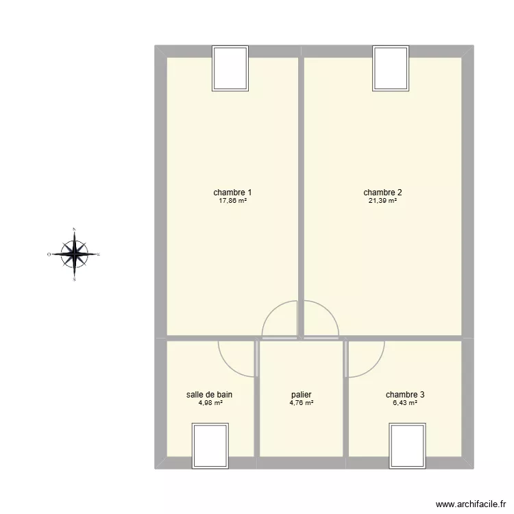 etage. Plan de 5 Pièces et 55 m² etage. Plan de 5 Pièces et 55 m²