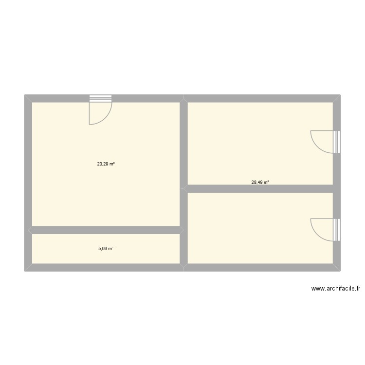 luna. Plan de 3 pièces et 57 m2