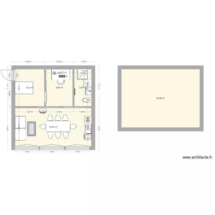 Cabanon. Plan de 5 pièces et 58 m²